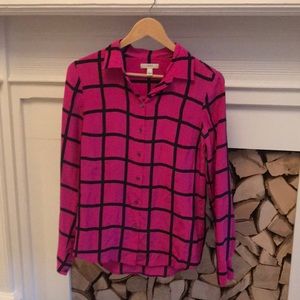 J. Crew Fuchsia and Black Silk Shirt